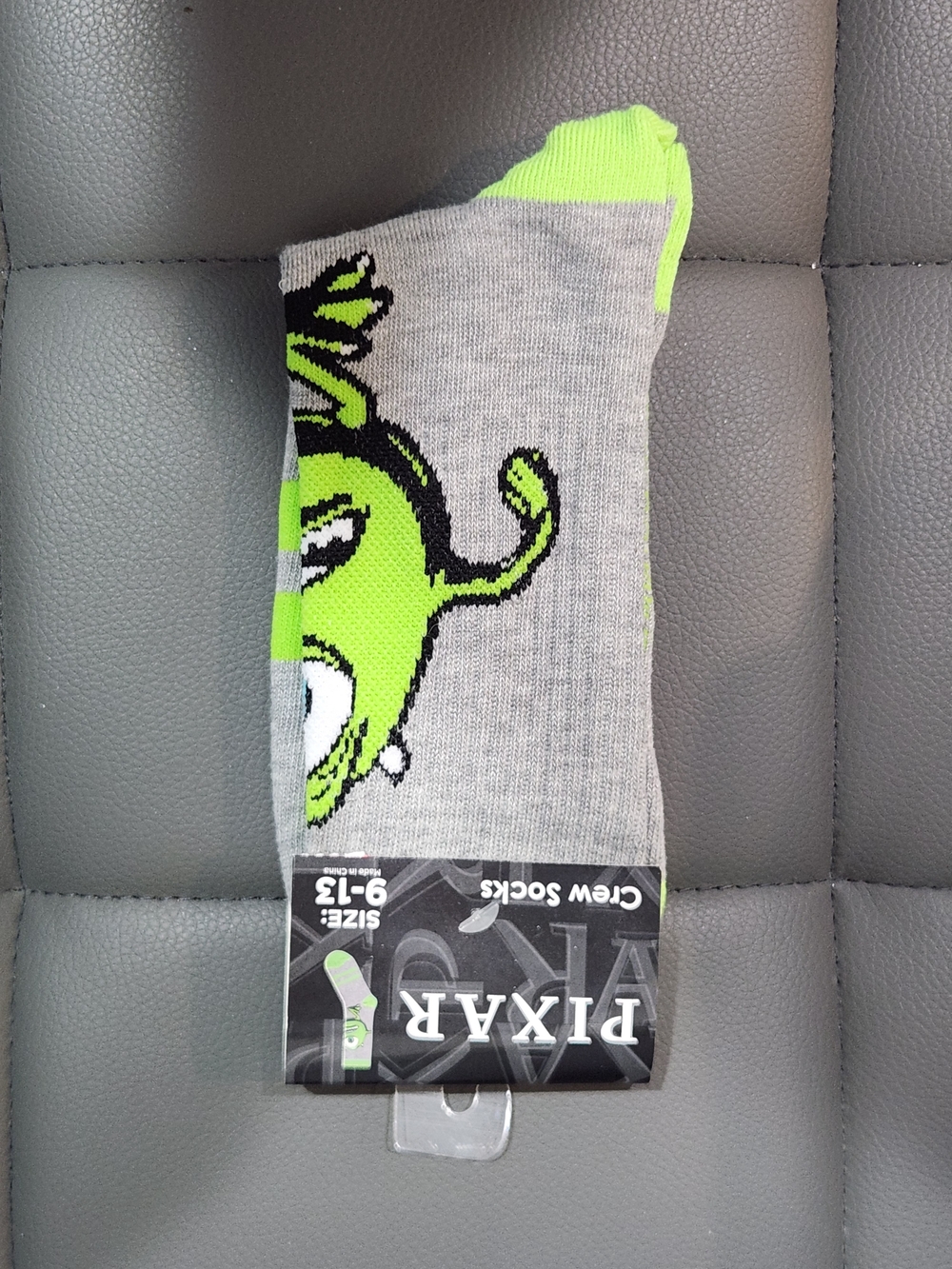 Disney Men’s Crew Socks - Gray & Neon Green Monster Graphic